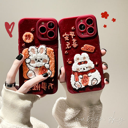 Applicable to iPhone14pro lucky rabbit max apple 13 mobile phone case 11 new year red 12 embroidery plus drop-proof